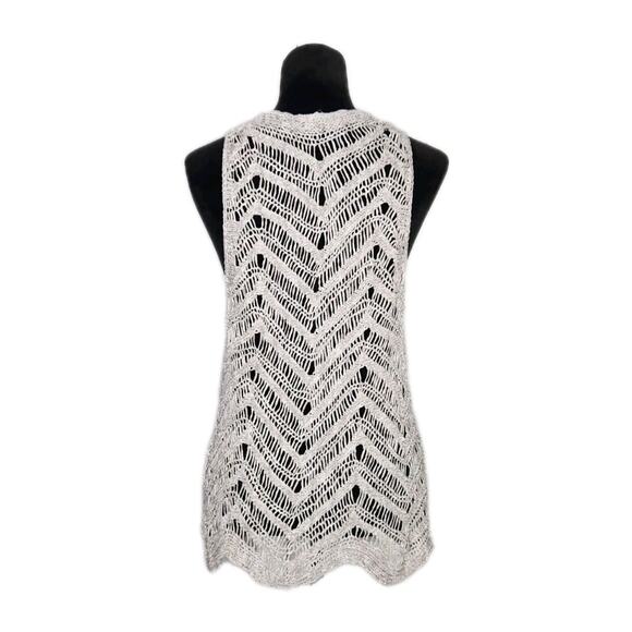 Eileen Fisher Dark Pearl Cotton Wonder Scallop Scoop Neck Crochet Tank M Ibiza - Picture 3 of 8